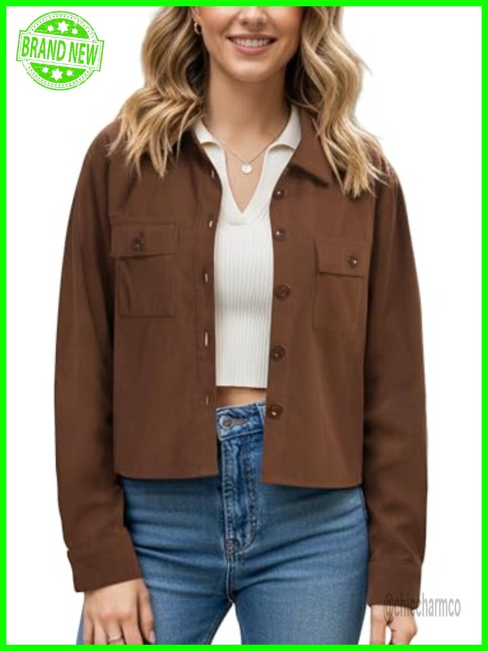 Women's Cropped Corduroy Shacket Button Down Jacket